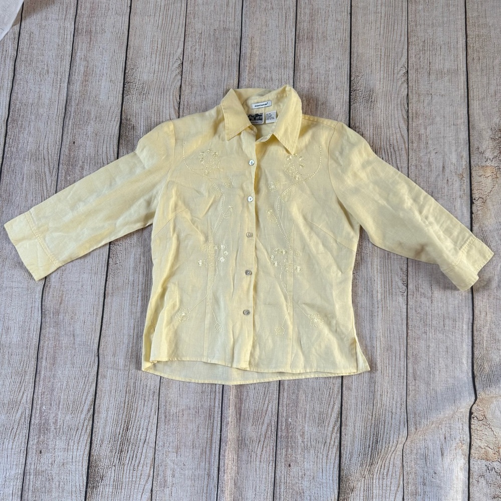 Richard Malcolm Irish Linen Yellow 3/4 Sleeve Button-up Shirt Women’s Medium